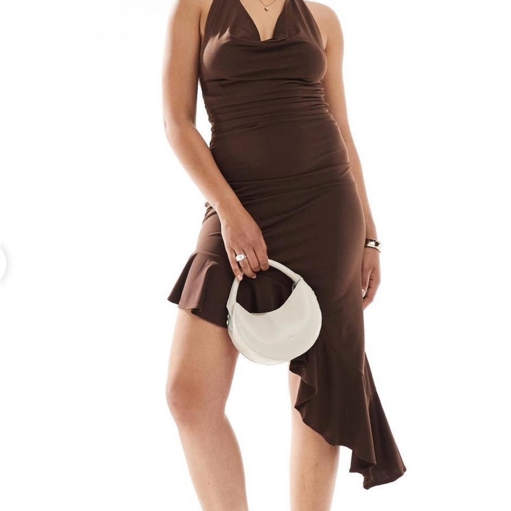 Bershka Asymmetrical Brown Dress XS